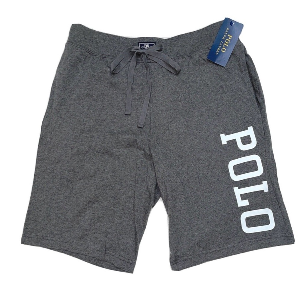 Polo Ralph Lauren Men Grey Longe Shorts Polo Logo Graphic Jersey Sleep Sz L NWT